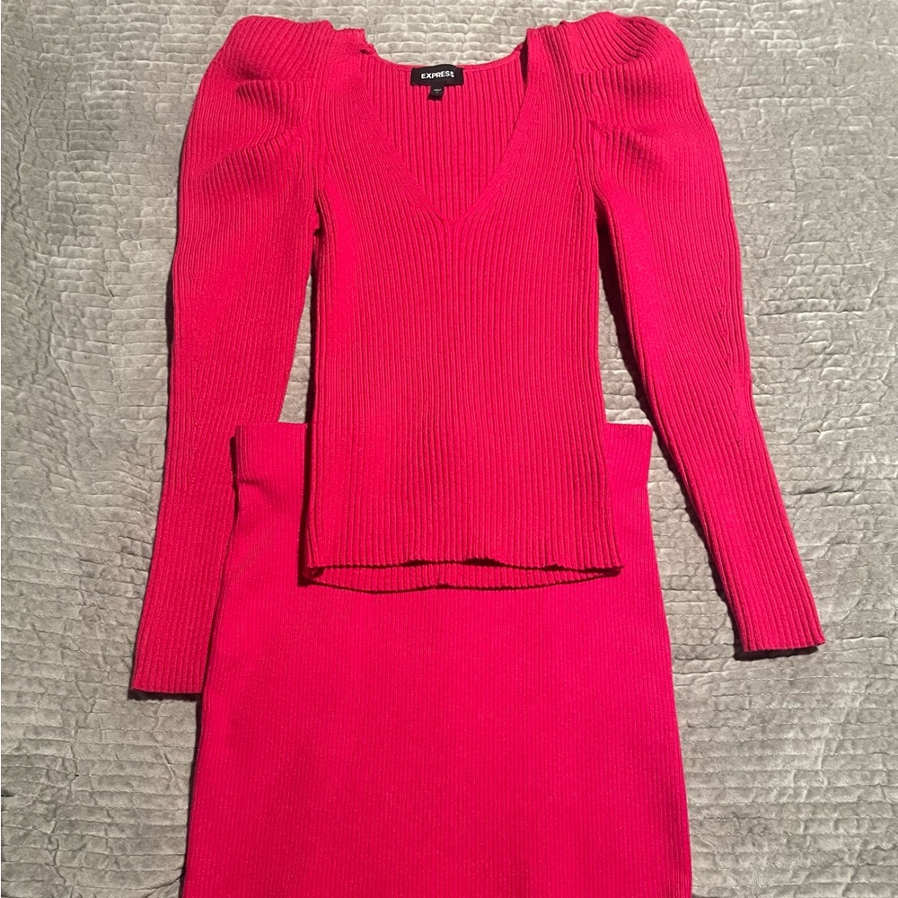 Beautiful Pink Express Knitted Skirt and long sleeve matching set